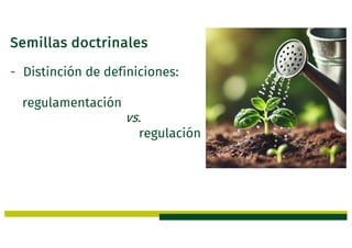 Semillas doctrinales
- Distinción de definiciones:
regulamentación
vs.
regulación
 
