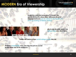 MODERN Era of Viewership
23
+ Twitter will debut a new social ratings model this fall.
+ All of your favorite shows are
ra...