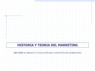 HISTORIA Y TEORIA DEL MARKETING
SECCIÓN 1: ORIGEN Y EVOLUCIÓN DEL CONCEPTO DE MARKETING
 