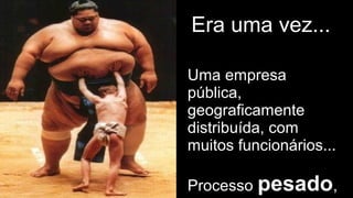Era uma vez...
Uma empresa
pública,
geograficamente
distribuída, com
muitos funcionários...
Processo pesado,
 