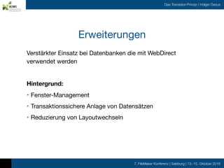 7. FileMaker Konferenz | Salzburg | 13.-15. Oktober 2016
Das Transistor-Prinzip | Holger Darjus
Erweiterungen
Verstärkter ...