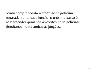 26
Tendo compreendido o efeito de se polarizar
separadamente cada junção, o próximo passo é
compreender quais são os efeitos de se polarizar
simultaneamente ambas as junções.
 