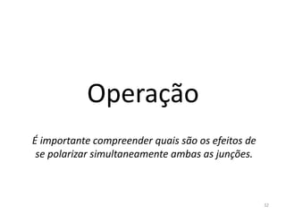 Operação
É importante compreender quais são os efeitos de
se polarizar simultaneamente ambas as junções.
32
 