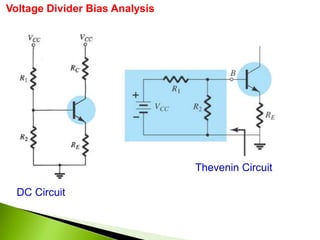Voltage Divider Bias Analysis
DC Circuit
Thevenin Circuit
 