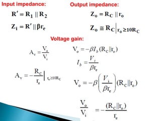 Input impedance: Output impedance:
Voltage gain:
 