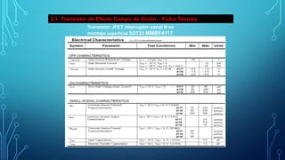3.1. Transistor de Efecto Campo de Unión – Ficha Técnica
Transistor JFET interruptor canal N en
montaje superficial SOT23 MMBF4117

 
