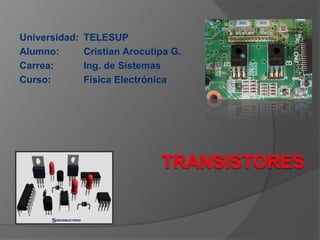 Universidad: TELESUP
Alumno: Cristian Arocutipa G.
Carrea: Ing. de Sistemas
Curso: Física Electrónica
 