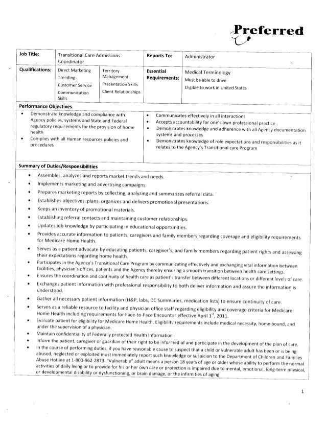 Home Care Agency Job Descriptions