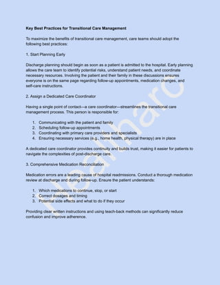 Transitional Care Management Best Practices for Care Teams | PDF