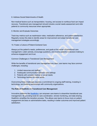 Transitional Care Goals Examples Transitional Care Management Best Practices for Care Teams | PDF