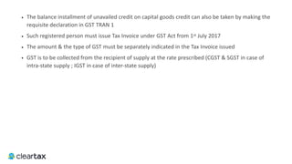 Transitional Provision Under GST