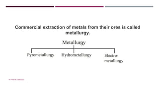 METALLURGY
Commercial extraction of metals from their ores is called
metallurgy.
BY FREYA CARDOZO
 