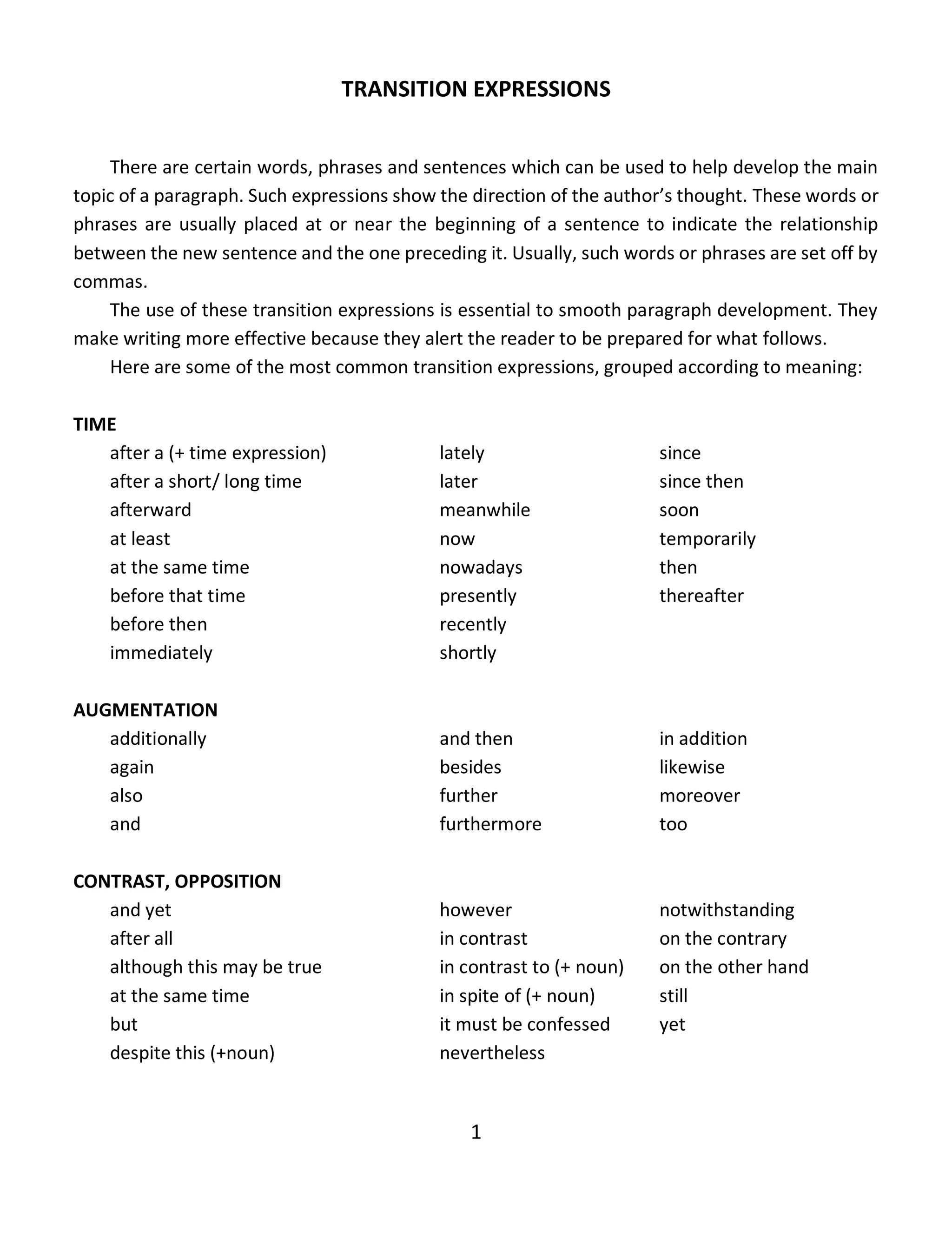 Examples of Useful Transition Expressions | PDF