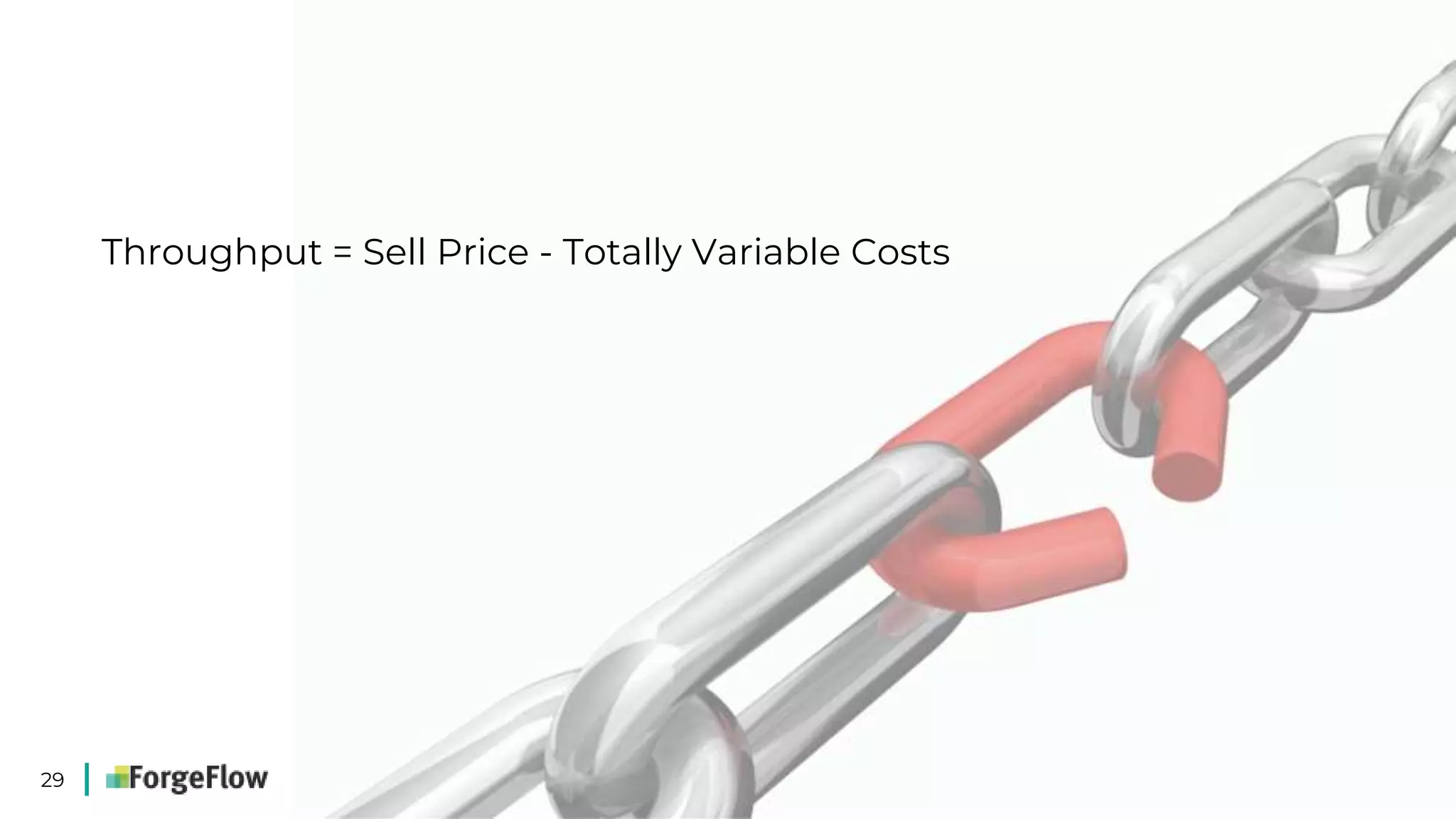 29
Throughput = Sell Price - Totally Variable Costs
 