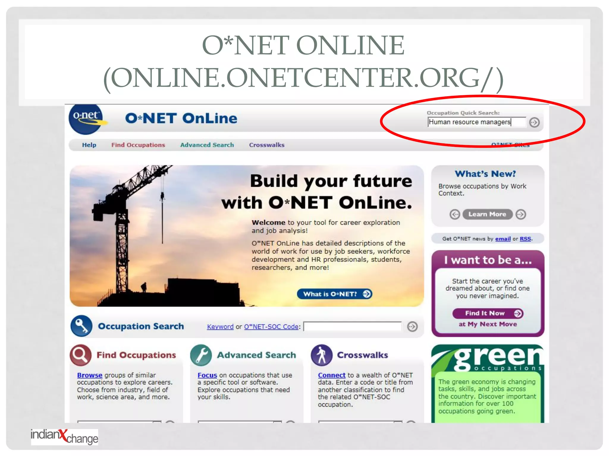 O*NET ONLINE
(ONLINE.ONETCENTER.ORG/)
 