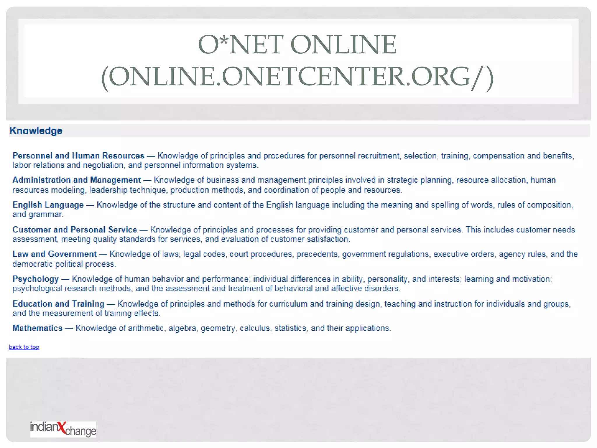 O*NET ONLINE
(ONLINE.ONETCENTER.ORG/)
 