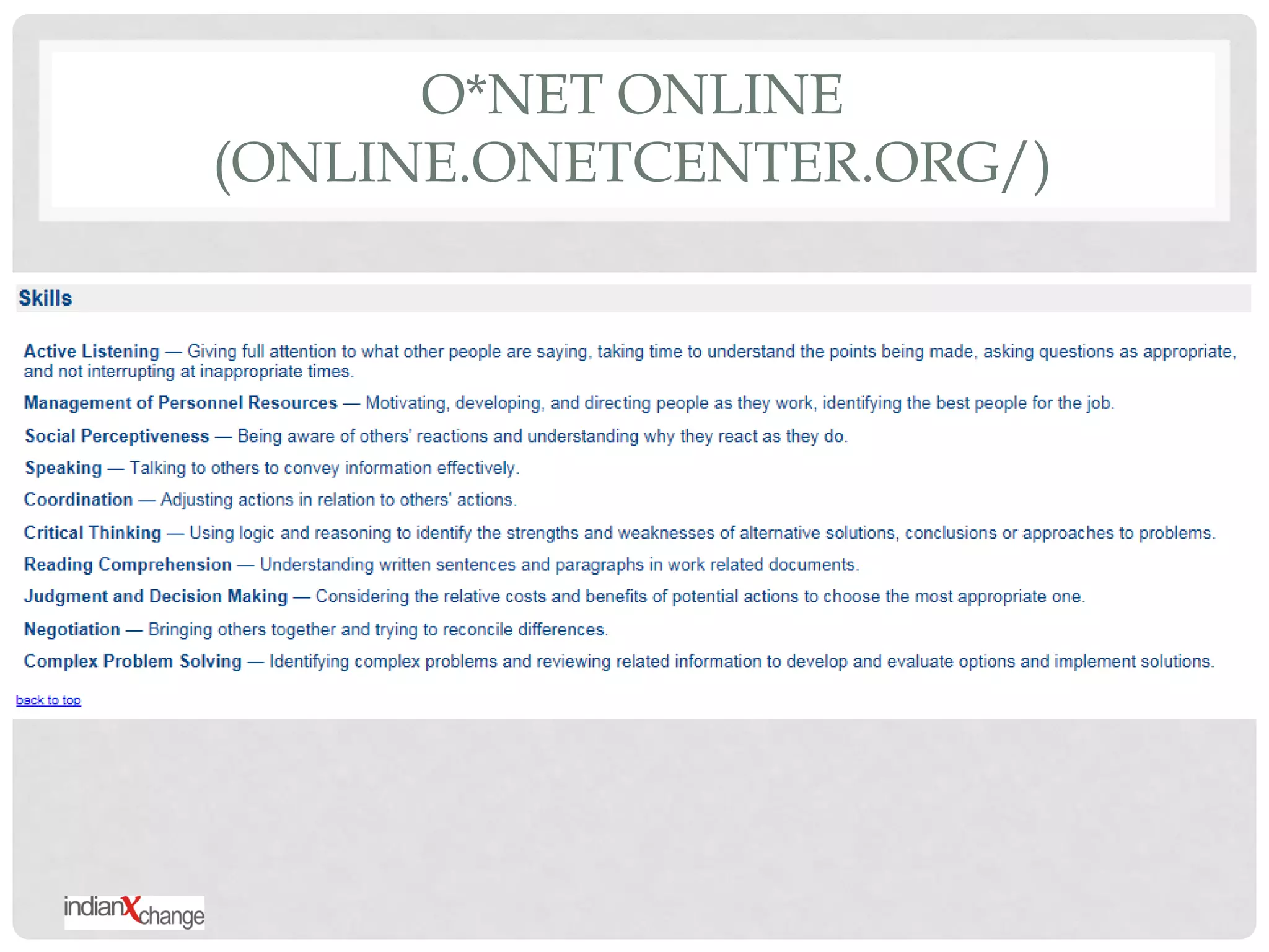 O*NET ONLINE
(ONLINE.ONETCENTER.ORG/)
 