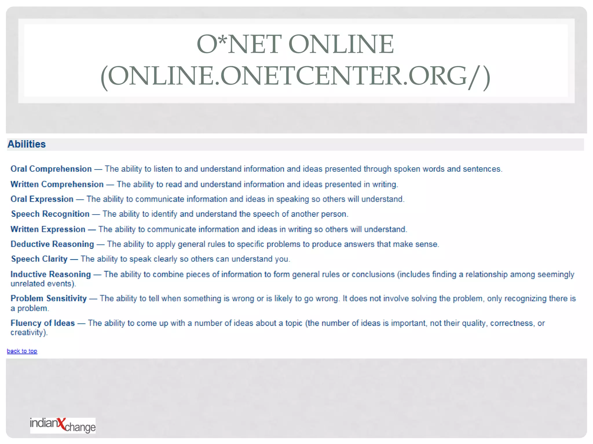 O*NET ONLINE
(ONLINE.ONETCENTER.ORG/)
 