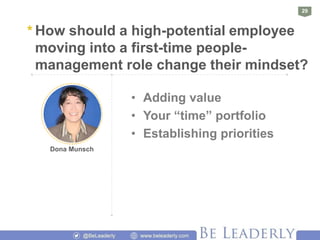 30
* Does this mindset change again when
moving from manager to executive?
How?
• Expanding your network
• Drive alignment...