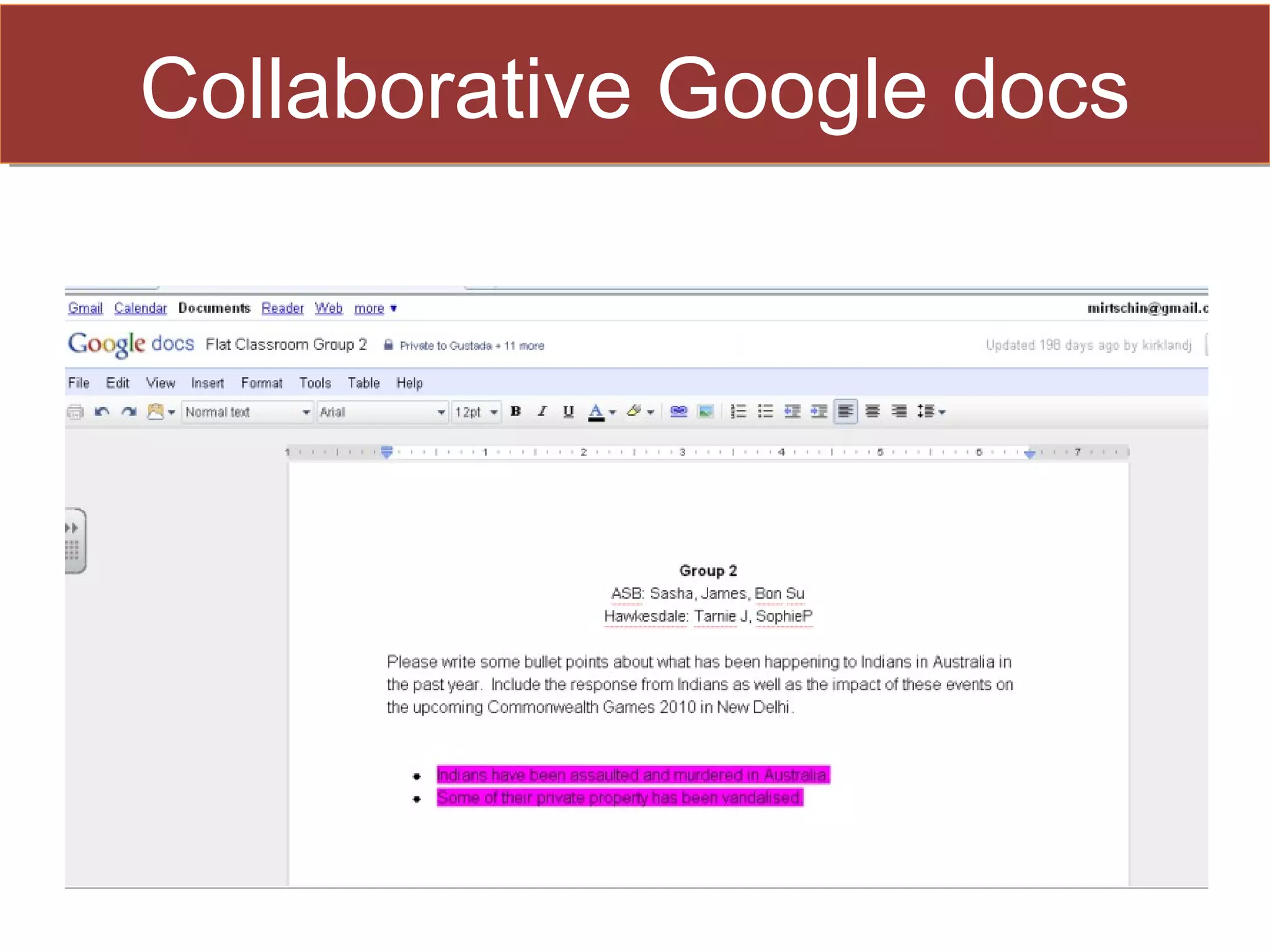 Collaborative Google docs
Collaborative Google docs
 