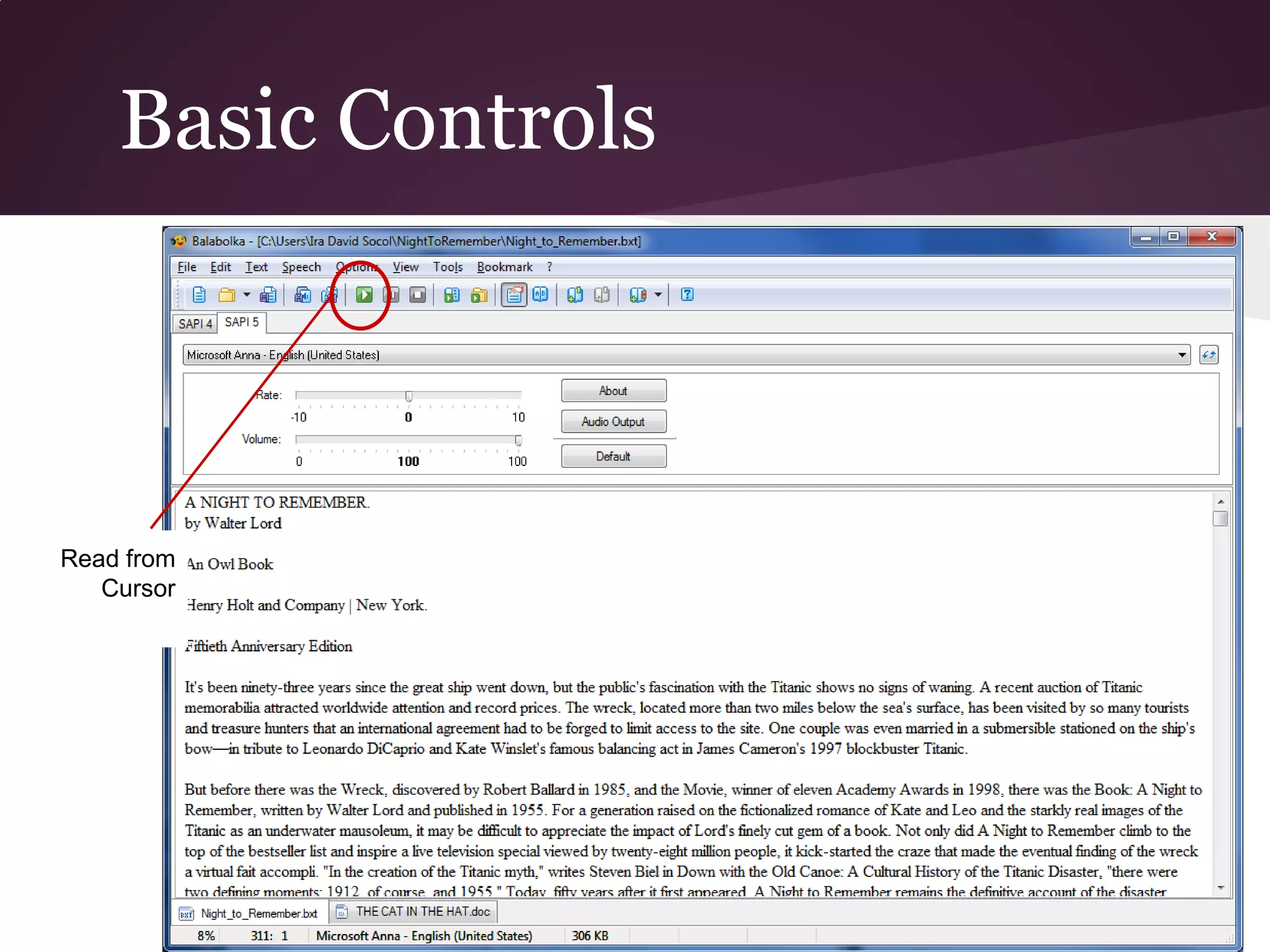 Basic Controls



Read from
   Cursor
 