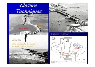 Closure
   Techniques

                             Dike
                             wheel
       Scour hole

                                     Caisson-closure

Cable-line
(also during the 1st stage
Eastern Scheldt closure)
                                                           scour
                                              Bottom
                                              protection
 