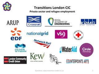 Transitions London CIC
Private sector and refugee employment
Transitions: www.transitions-london.co.uk 1
 
