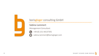S E L B S T S I C H E R Z U M E R F O L G
borisgloger consulting GmbH
Sabina Lammert
Management Consultant
+49 (0) 151 441...
