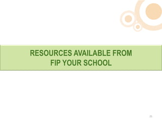 RESOURCES AVAILABLE FROM
    FIP YOUR SCHOOL




                           25  
 