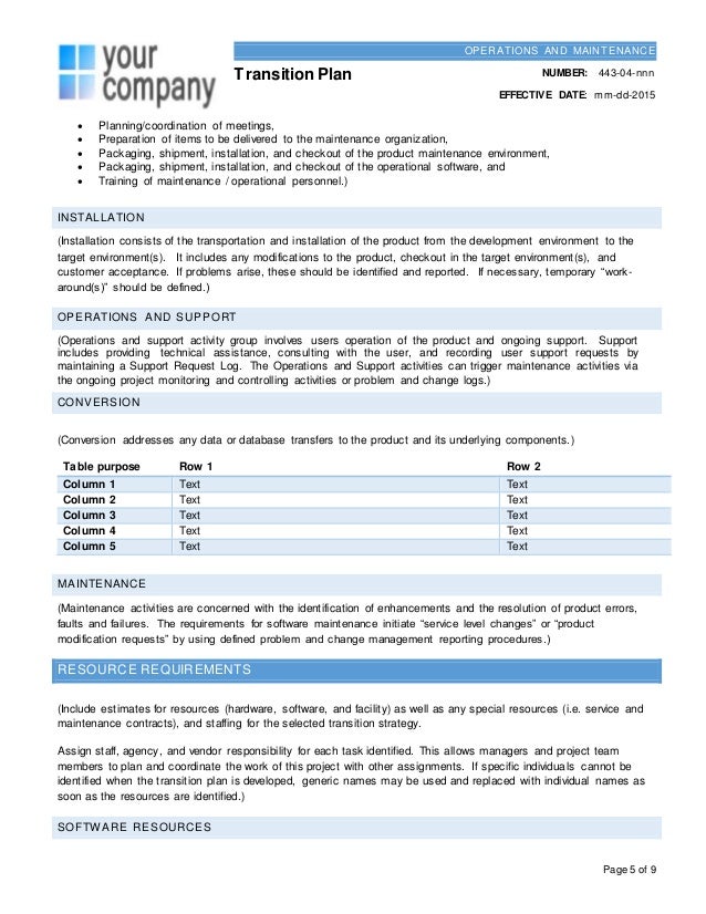 maintenance project plan templates