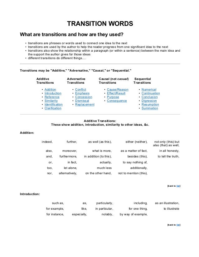 introduction transition words