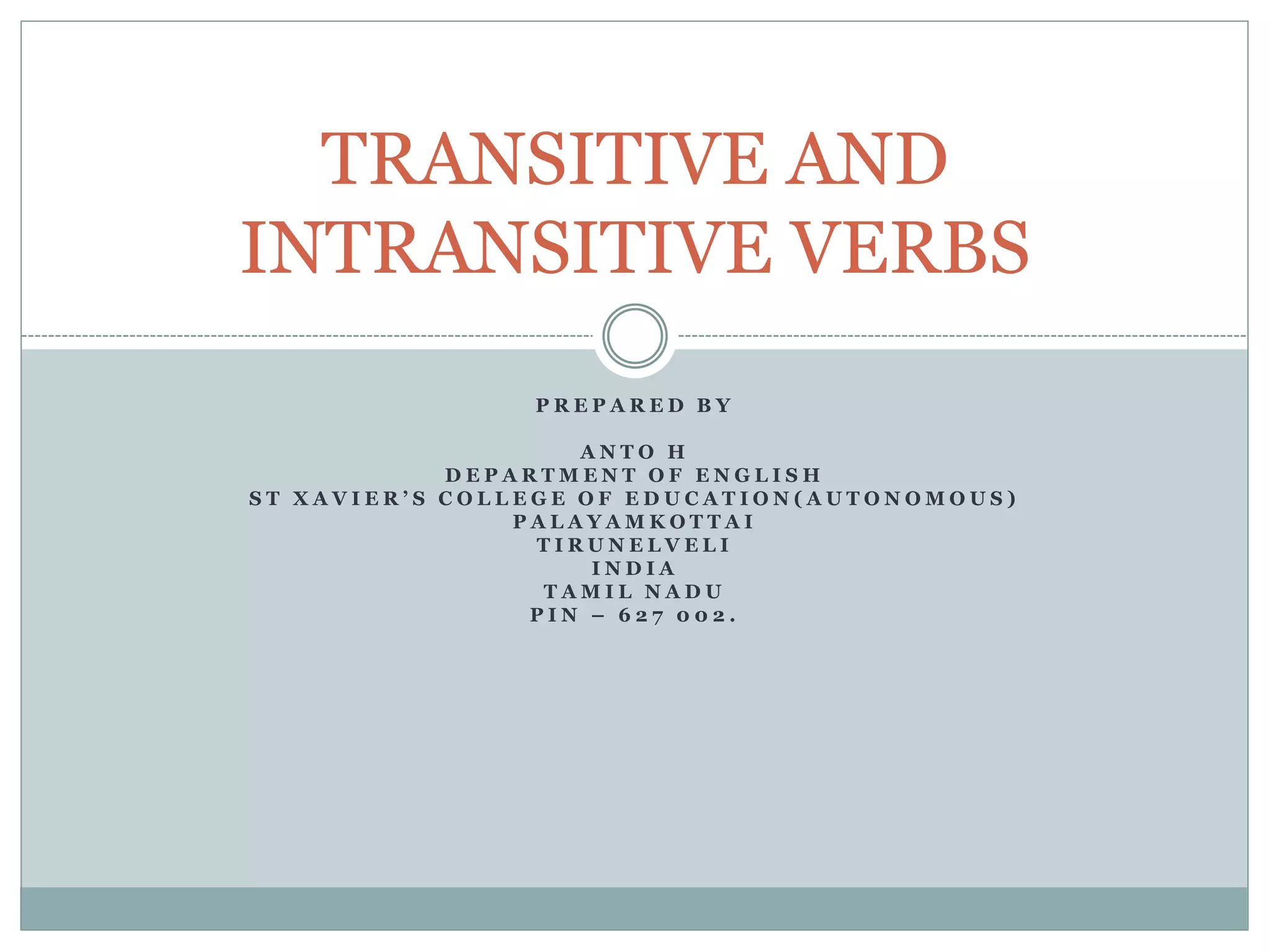 Transitive and Intransitive verbs PPT