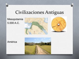Civilizaciones Antiguas
Mesopotamia
5.000 A.C.
América
 
