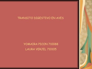 TRANSITO DIGESTIVO EN AVES YOMAIRA PICON 710088 LAURA VERJEL 710105 
