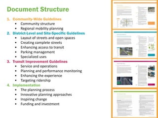 Document Structure
1. Community-Wide Guidelines
    • Community structure
    • Regional mobility planning
2. District-Lev...