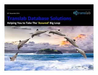 Translab Database Solutions
Helping You to Take The ‘Assured’ Big Leap
20th November 2016
 