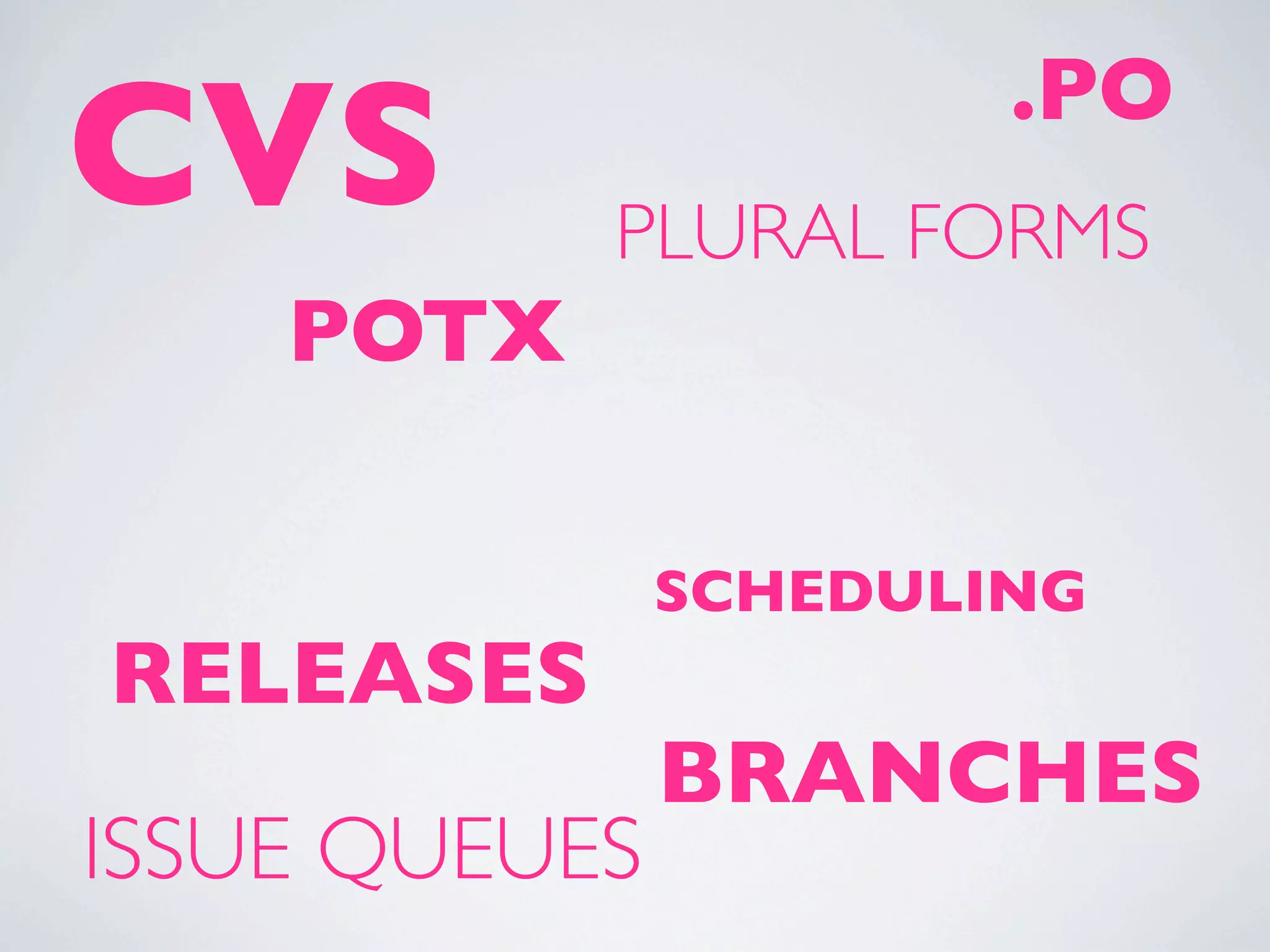 .PO
CVS        PLURAL FORMS
    POTX

               SCHEDULING
RELEASES
               BRANCHES
ISSUE QUEUES
 