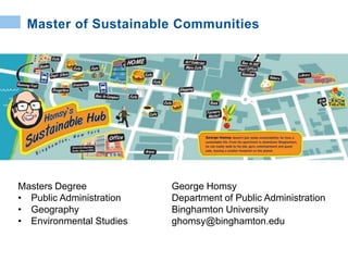 George Homsy
Department of Public Administration
Binghamton University
ghomsy@binghamton.edu
Masters Degree
• Public Administration
• Geography
• Environmental Studies
Master of Sustainable Communities
 
