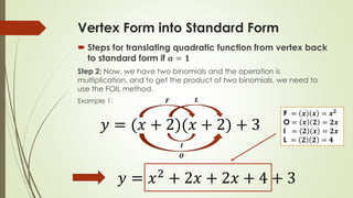 Translating vertex form into standard form when a=1 | PPT