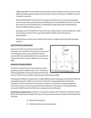 Translation in prokaryotes and eukaryotes | DOCX