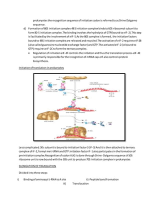 Translation in prokaryotes and eukaryotes | DOCX