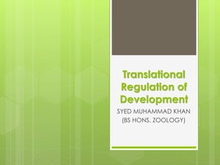 Translational
Regulation of
Development
SYED MUHAMMAD KHAN
(BS HONS. ZOOLOGY)
 