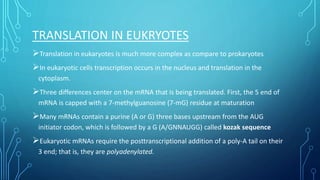 Translation in prokaryotes and eukaryotes | PPTX