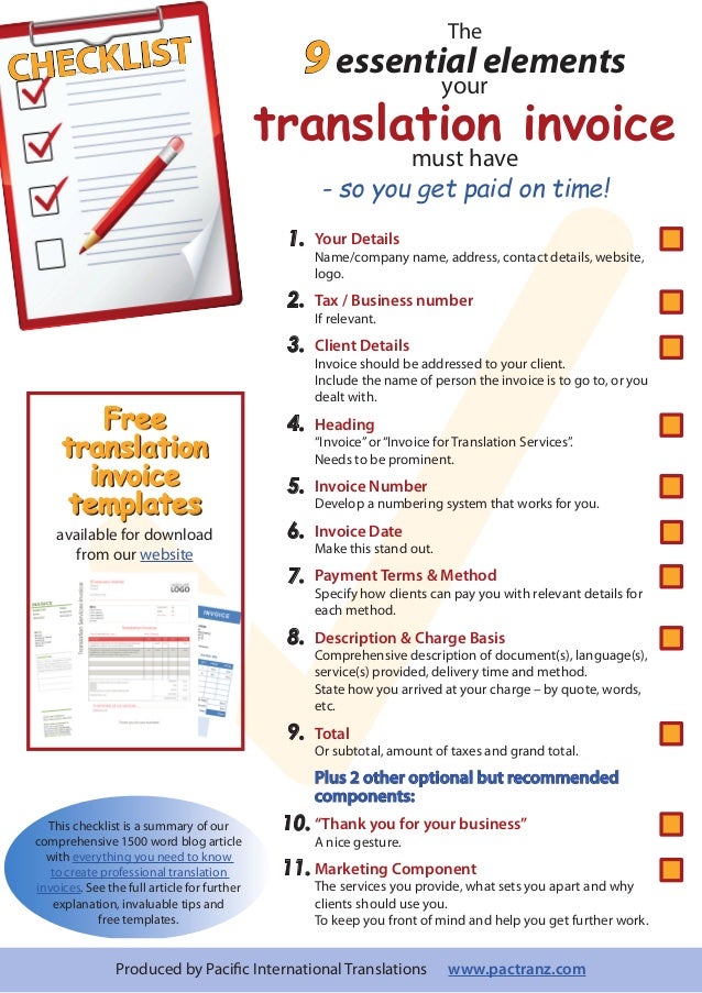 9 point checklist of essential translation invoice content invoice for translation