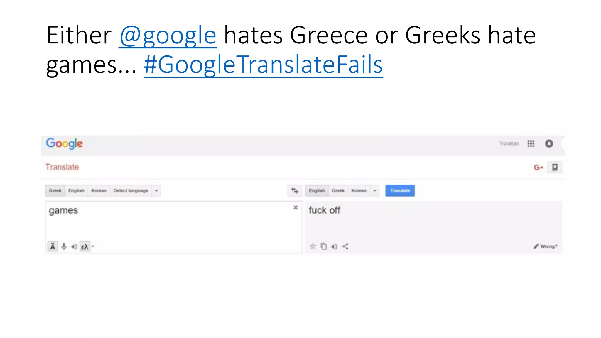 Either @google hates Greece or Greeks hate
games... #GoogleTranslateFails
 