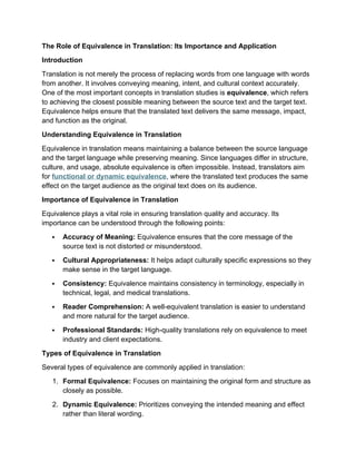 The Role of Equivalence in Translation: Its Importance and Application ...