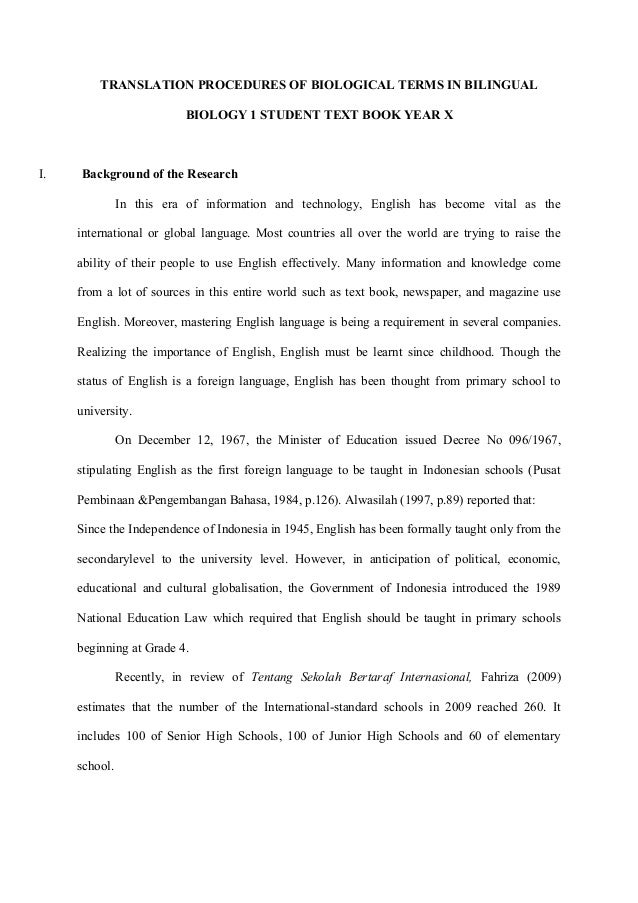 Translation procedures of biological terms in bilingual 
