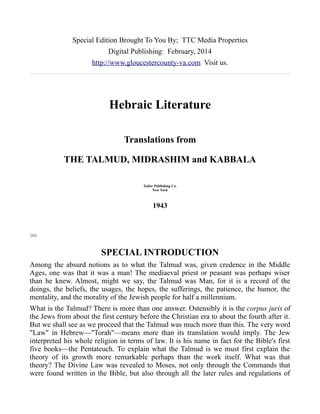 Translations From The Talmud Midrishim and Kabbala PDF 