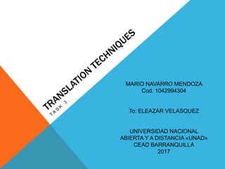 MARIO NAVARRO MENDOZA
Cod. 1042994304
To: ELEAZAR VELASQUEZ
UNIVERSIDAD NACIONAL
ABIERTA Y A DISTANCIA «UNAD»
CEAD BARRANQUILLA
2017
 