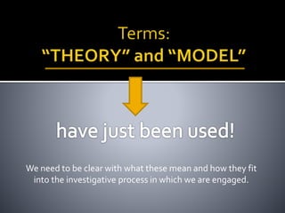 We need to be clear with what these mean and how they fit
into the investigative process in which we are engaged.
 